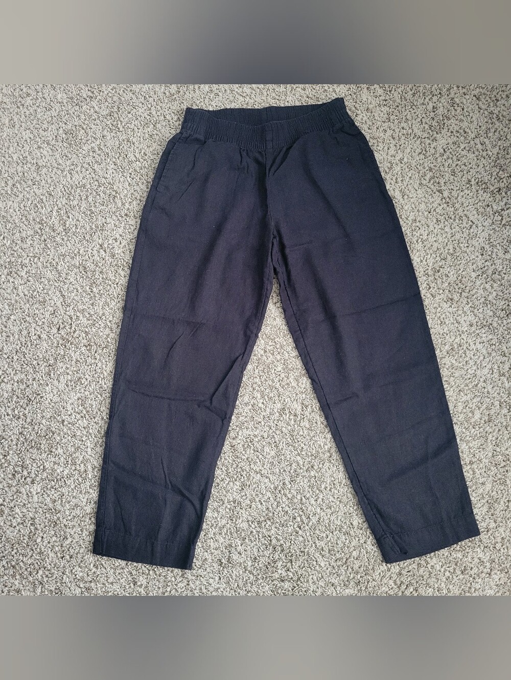 Old Navy Linen Pants Straight High Rise Waist Black Ankle Pockets Elastic Small